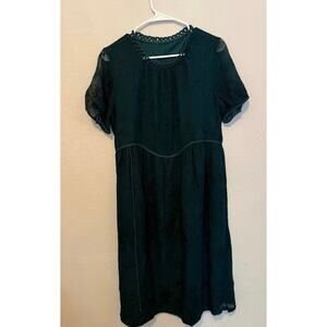Sheer Dark Green Embroidered Babydoll Dress Short Sleeve Flowy Chiffon Sz XL NWT
